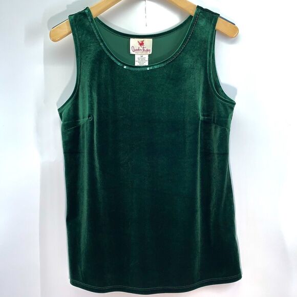 Quacker Factory Size M Green Velour Sequin Two Piece Set Top & Cardigan Artsy - Picture 2 of 12